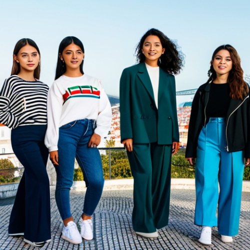 **

"A group of nine fully clothed young women, reminiscent of a K-Pop group but set in a vibrant, modern Lisbon cityscape. They are wearing trendy, modest outfits inspired by Portuguese fashion, posing with confidence and energy. Background features iconic Lisbon landmarks. Safe for work, appropriate content, professional photography, perfect anatomy, correct proportions, natural pose, family-friendly, high quality."

**