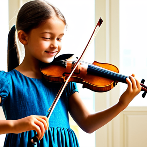 Vanessa Mae와 크로스오버 음악의 대가 - The Young Prodigy**

"A young girl, around 10 years old, fully clothed in a modest dress, practicing...