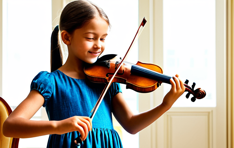 Vanessa Mae와 크로스오버 음악의 대가 - The Young Prodigy**

"A young girl, around 10 years old, fully clothed in a modest dress, practicing...