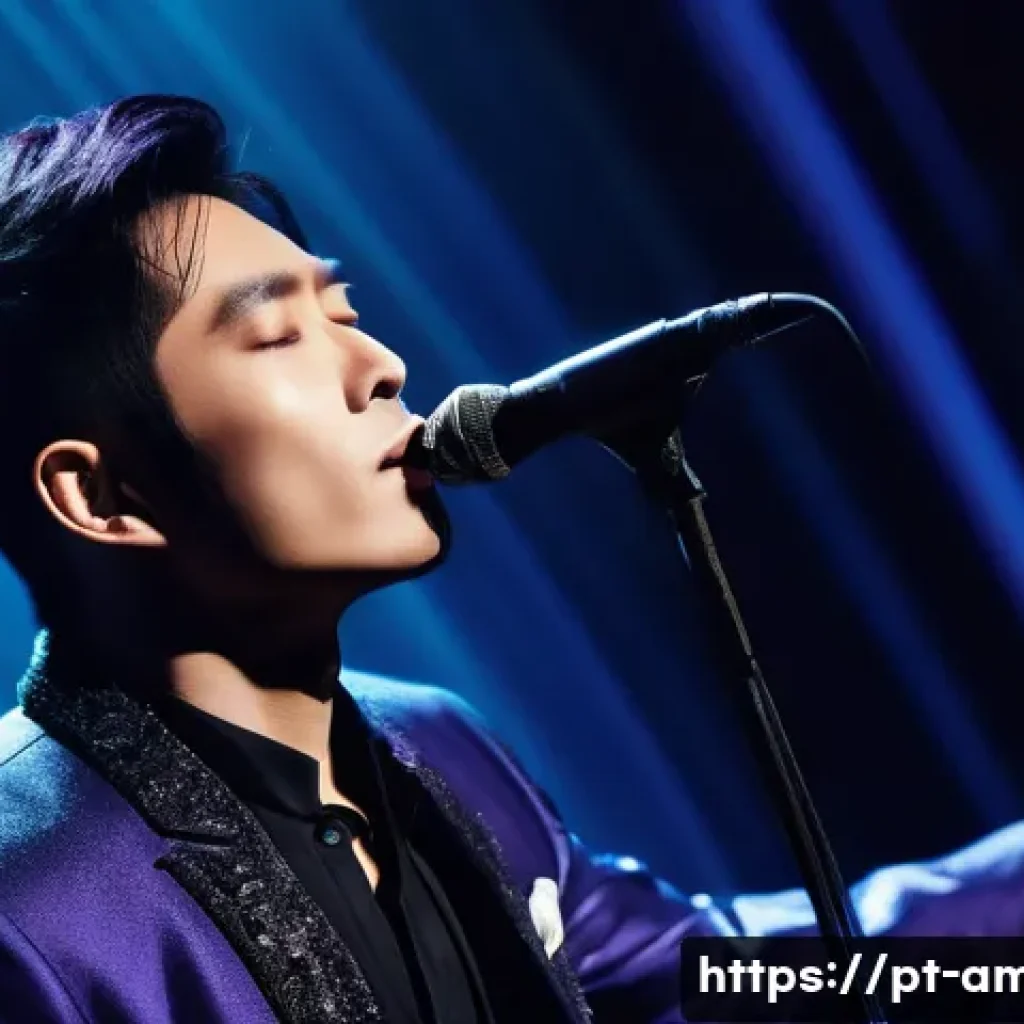 Zhou Shen의 감미로운 보컬과 다양한 OST - **Prompt:** "A captivating full-body portrait of Zhou Shen, a male singer, on a dimly lit, atmospher...