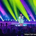 Rainie Yang의 음악적 변화와 드라마 OST 성공 - A vibrant concert scene featuring a female pop singer inspired by Rainie Yang, performing on a large...