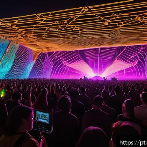 Home 30 Perfume의 전자음악 혁신과 세계 무대 진출 - A futuristic electronic music concert scene set in a large open-air Brazilian festival at night, fea...